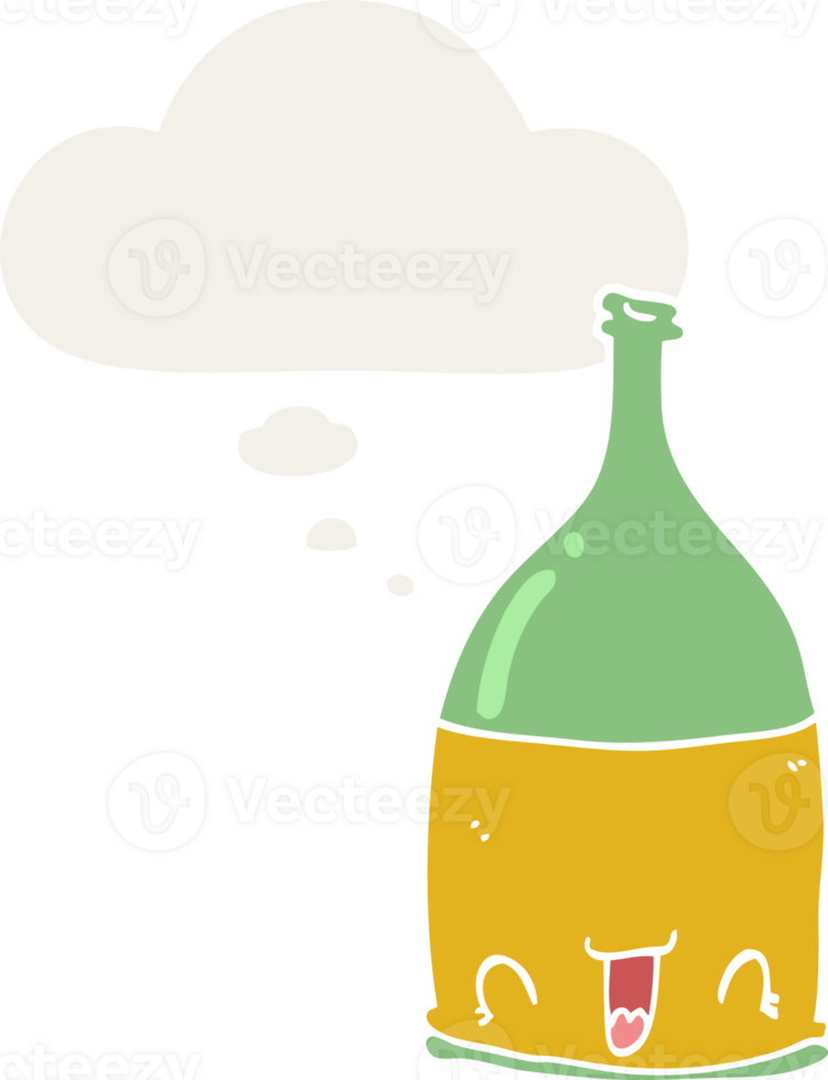 cartoon wine bottle with thought bubble in retro style png