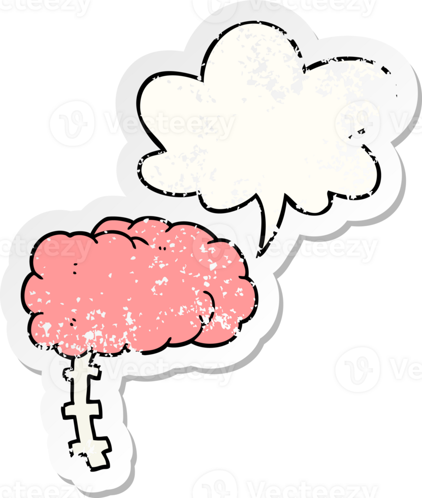 cartoon brain with speech bubble distressed distressed old sticker png