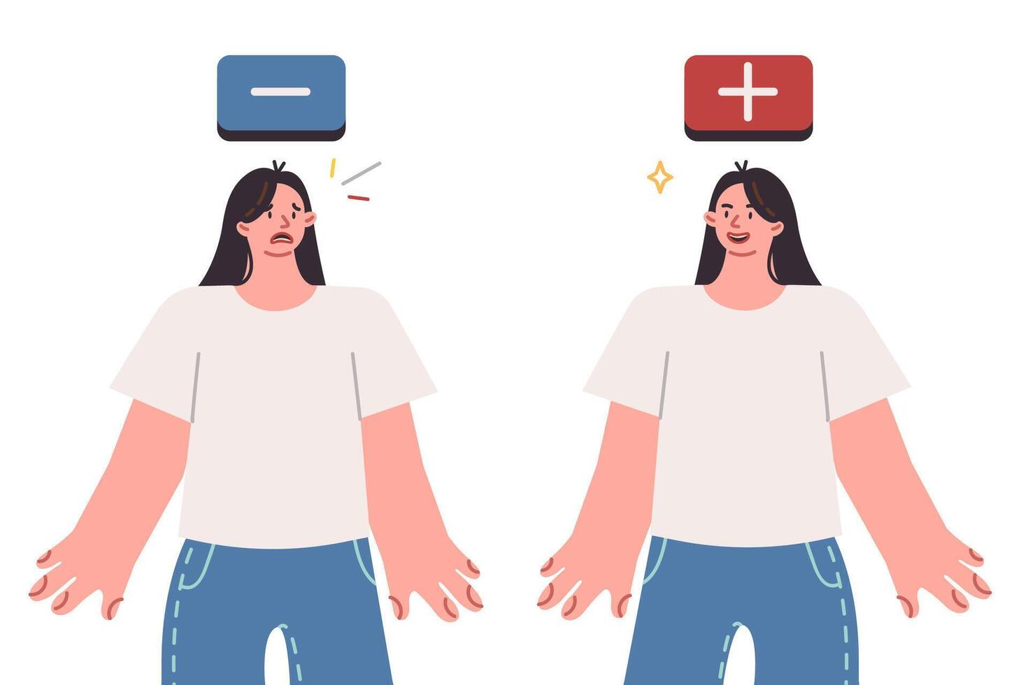 Woman with bipolar disorder experiences sudden mood swings caused by psychological trauma vector