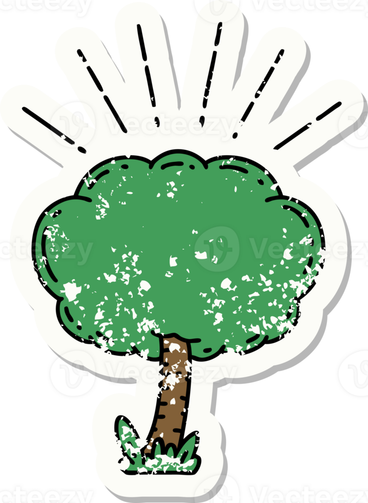 worn old sticker of a tattoo style tree png