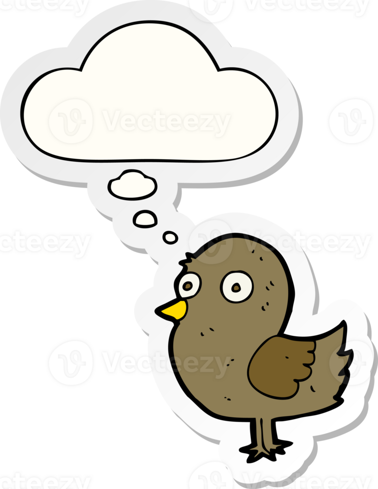 cartoon bird with thought bubble as a printed sticker png