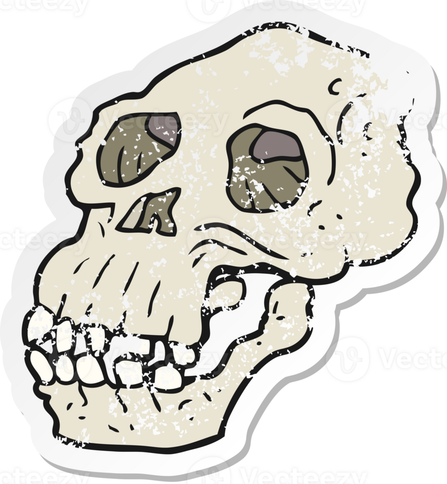 retro distressed sticker of a cartoon ancient skull png
