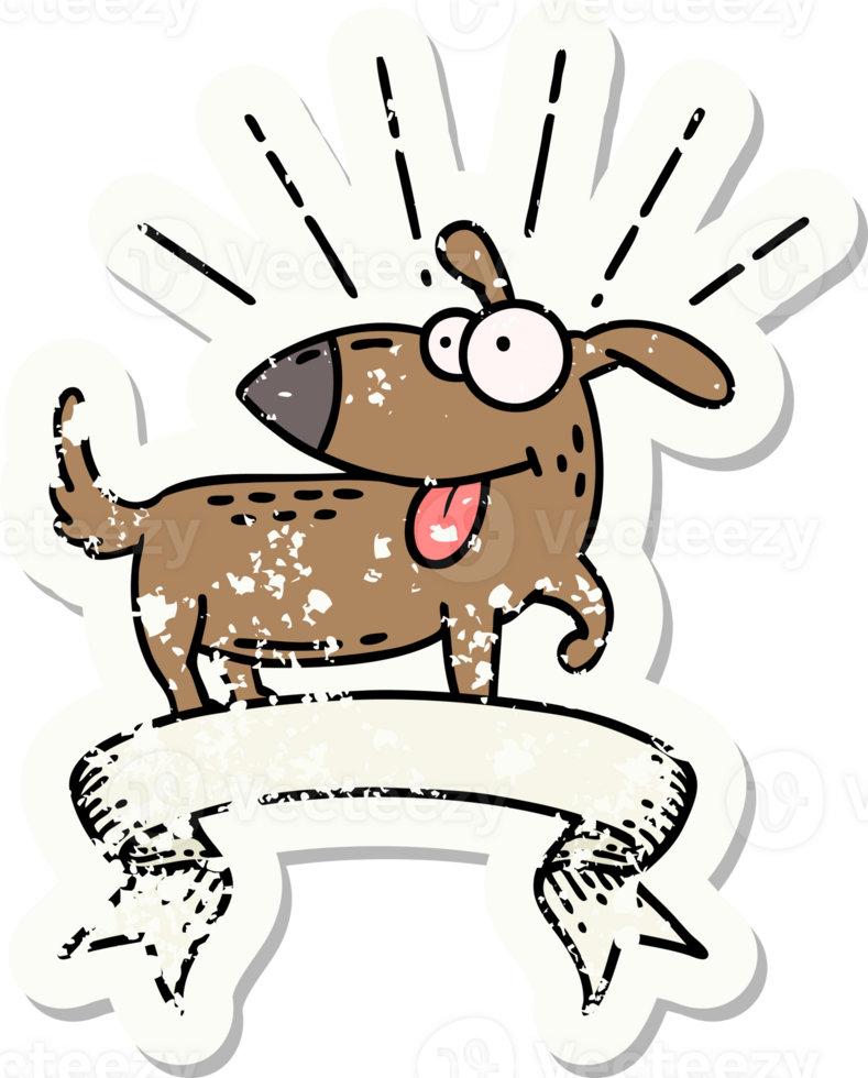 worn old sticker of a tattoo style happy dog png