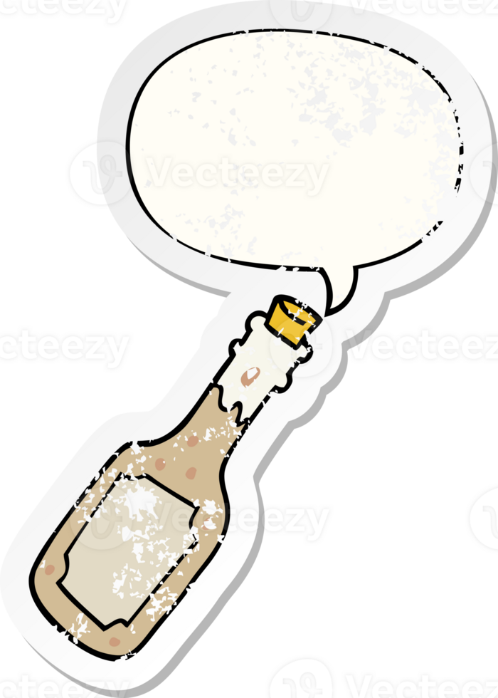 cartoon beer bottle with speech bubble distressed distressed old sticker png