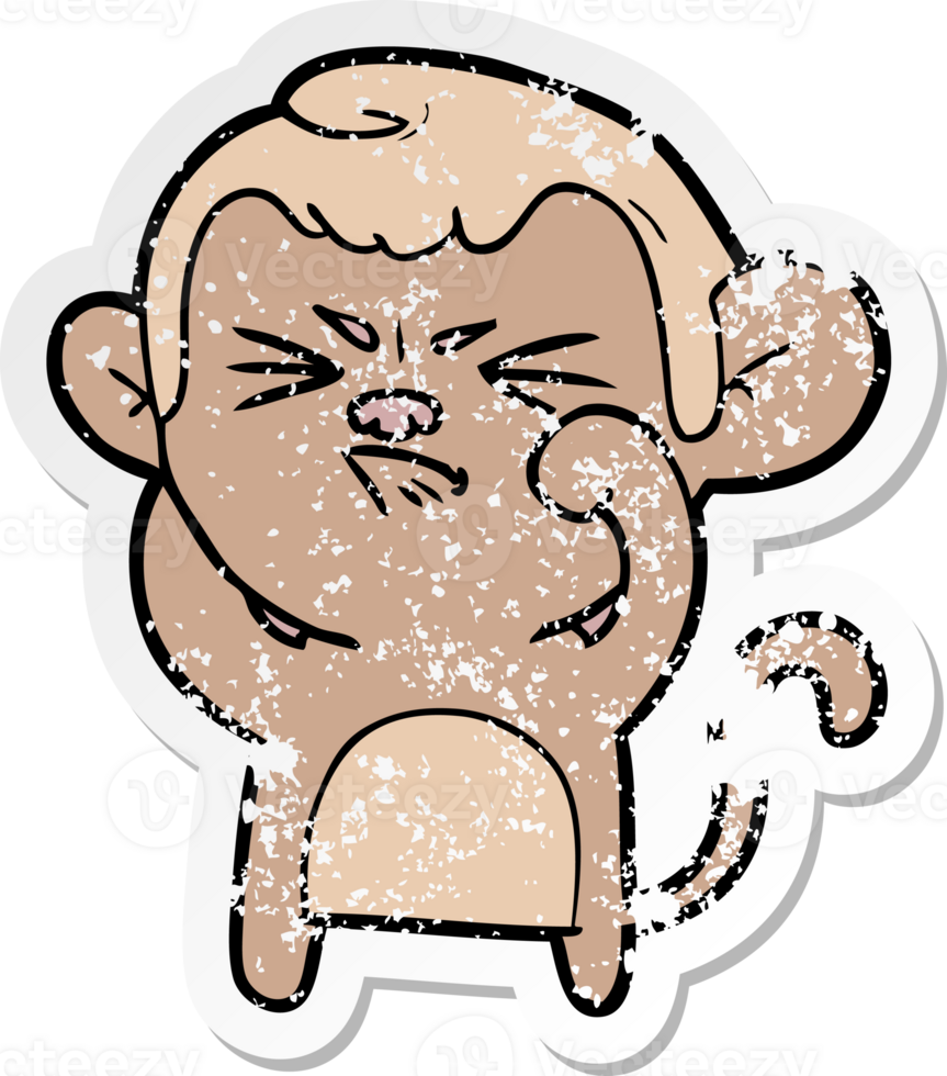 distressed sticker of a cartoon angry monkey png