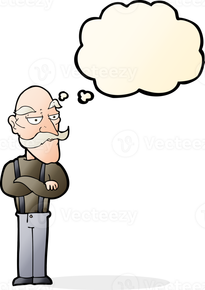 cartoon bored old man with thought bubble png