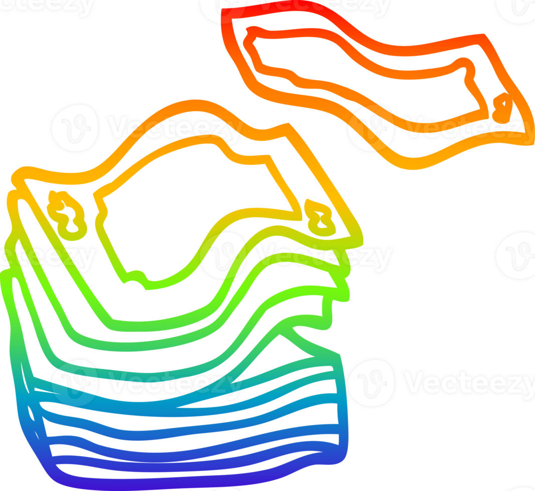rainbow gradient line drawing of a cartoon big stack of money png