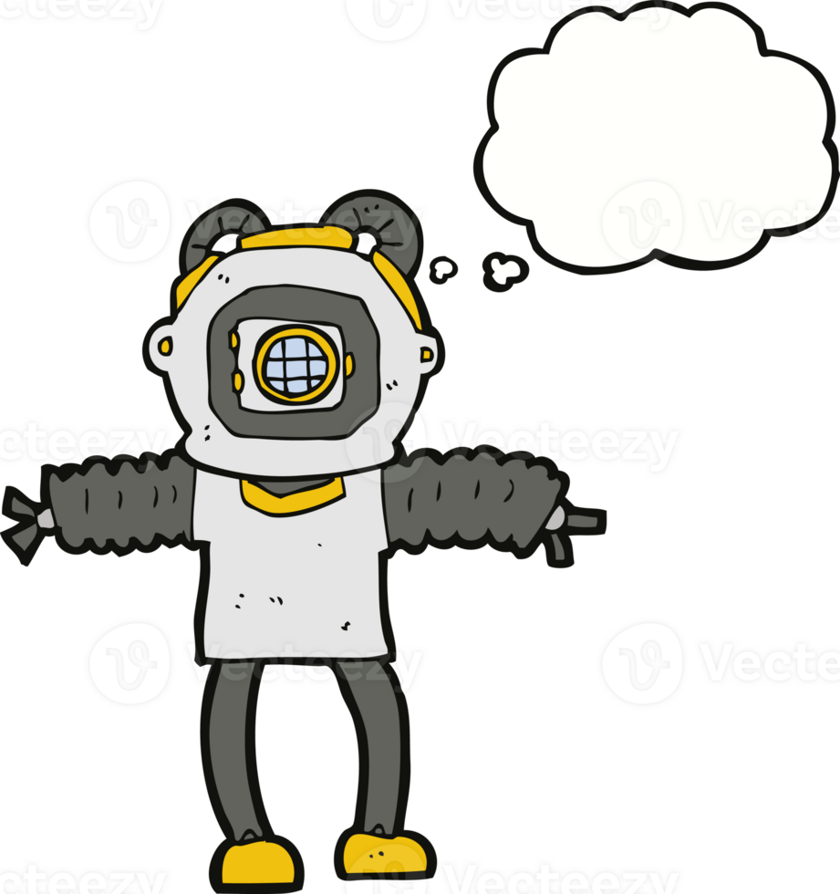 cartoon deep sea diver with thought bubble png
