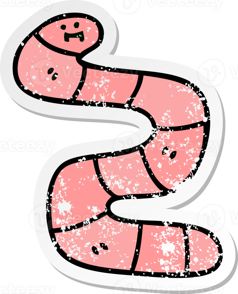 distressed sticker of a quirky hand drawn cartoon worm png