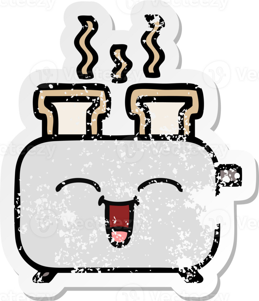distressed sticker of a cute cartoon of a toaster png