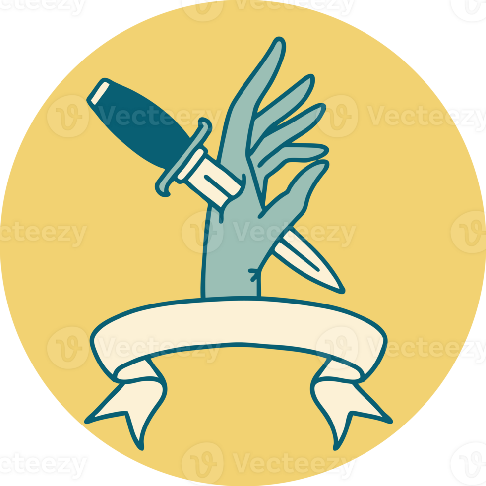 tattoo style icon with banner of a dagger in the hand png