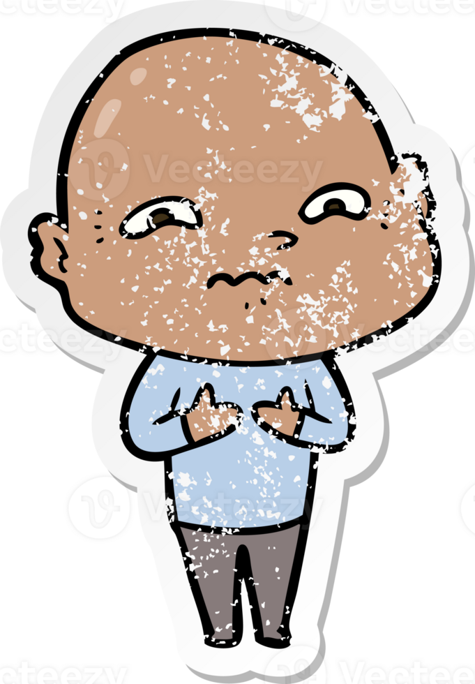 distressed sticker of a cartoon nervous man png