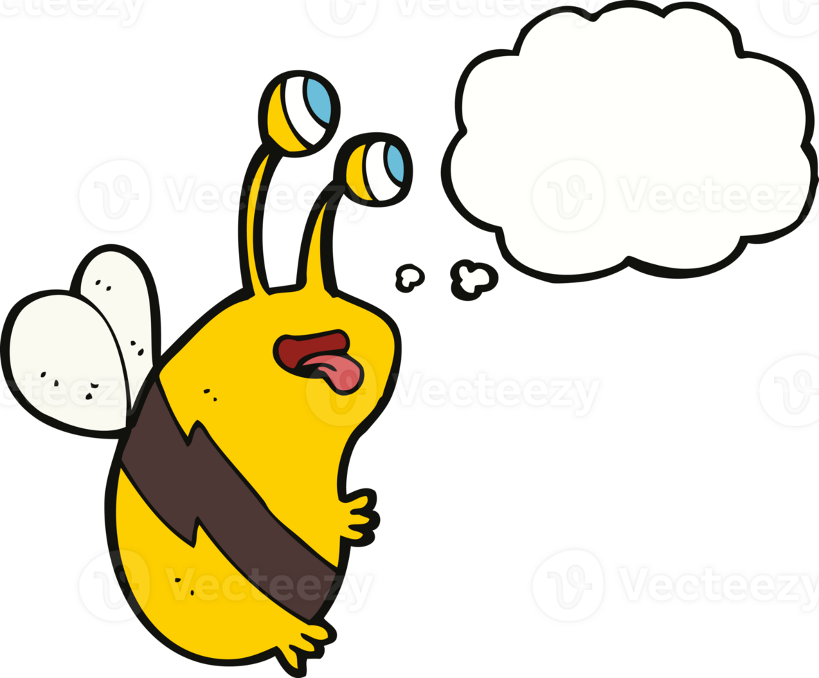 cartoon funny bee with thought bubble png