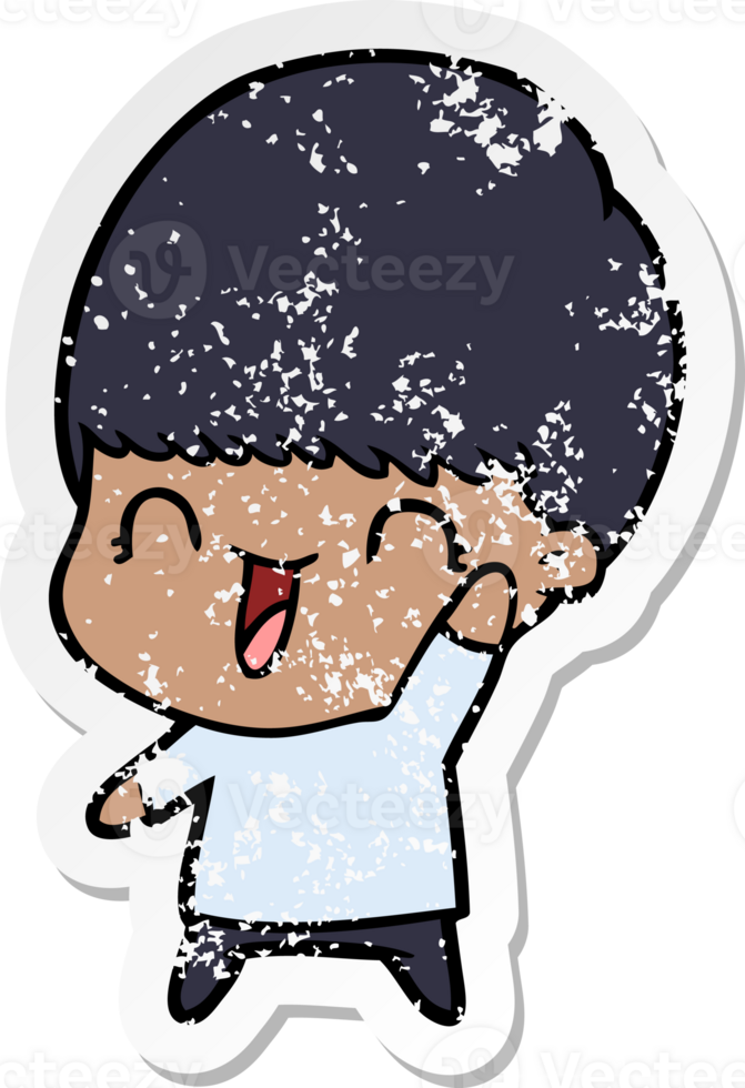 distressed sticker of a happy cartoon boy png