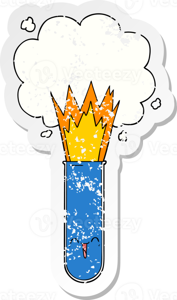 distressed sticker of a cartoon exploding chemicals in test tube png
