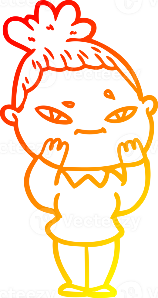 warm gradient line drawing of a cartoon woman png