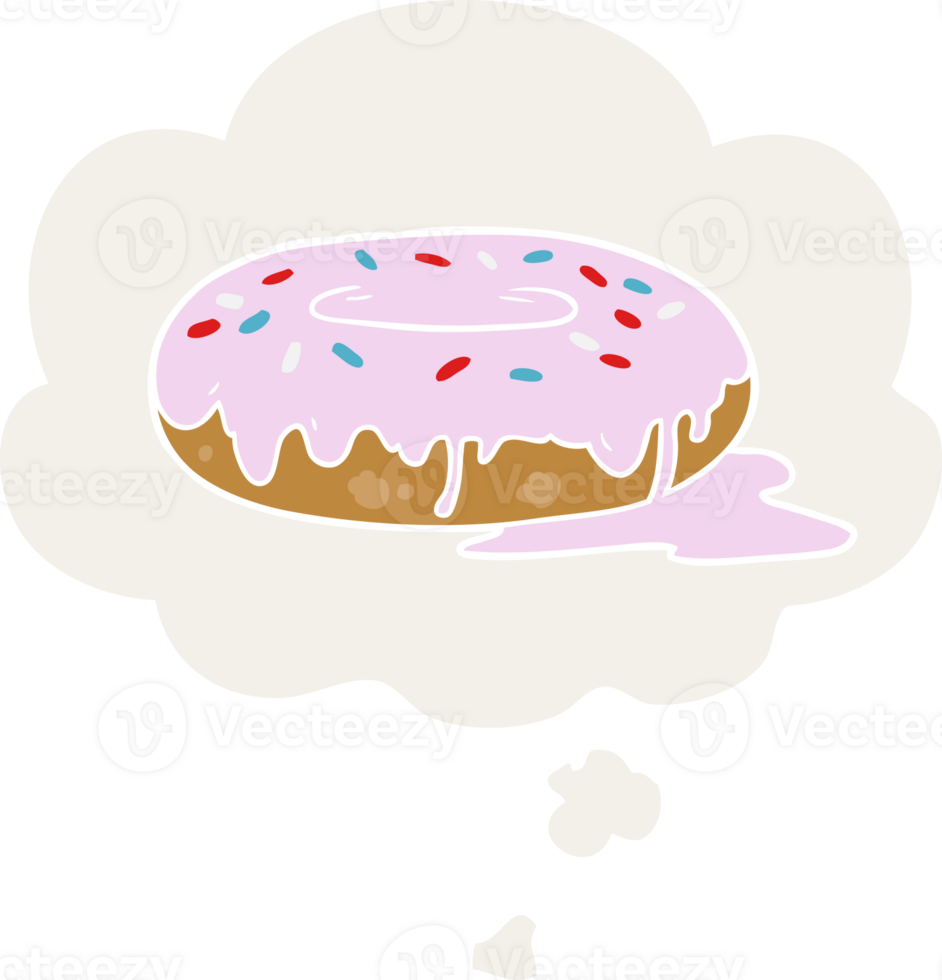 cartoon donut with thought bubble in retro style png