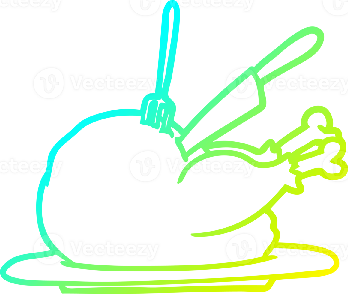 cold gradient line drawing of a cooked turkey being carved png