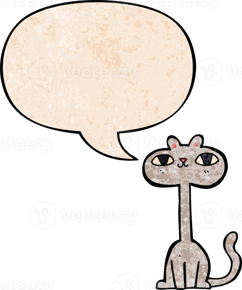 cartoon cat with speech bubble in retro texture style png