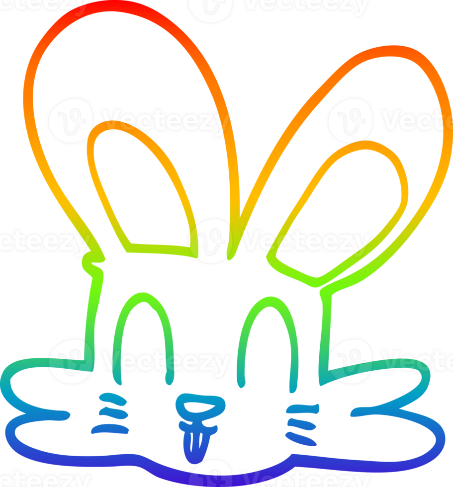 rainbow gradient line drawing of a cartoon cute bunny png