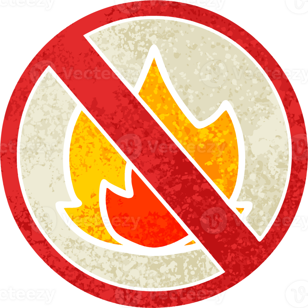 retro illustration style cartoon of a no fire allowed sign png