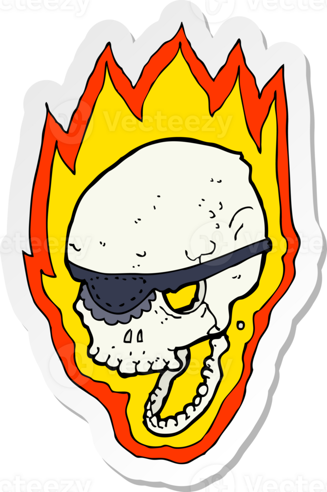 sticker of a cartoon flaming pirate skull png