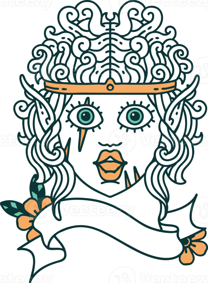 Retro Tattoo Style elf barbarian character face png