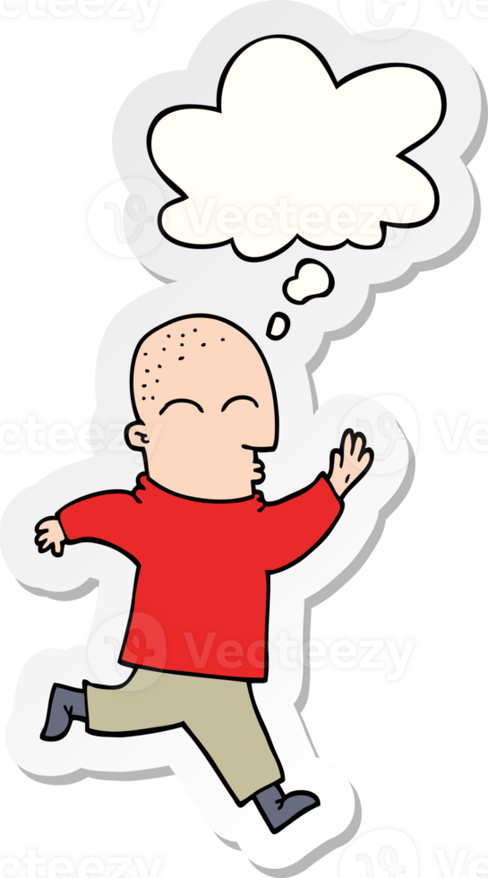 cartoon man running with thought bubble as a printed sticker png
