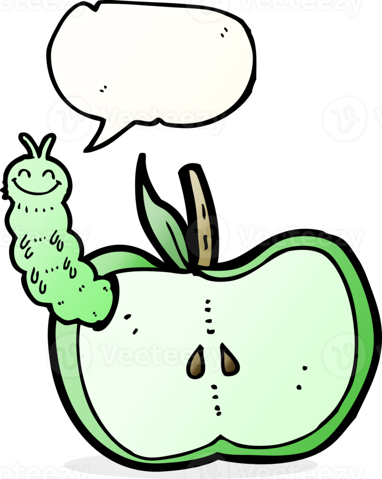 cartoon apple with bug with speech bubble png