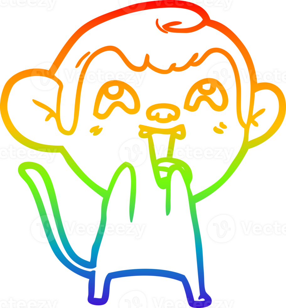 rainbow gradient line drawing of a crazy cartoon monkey png