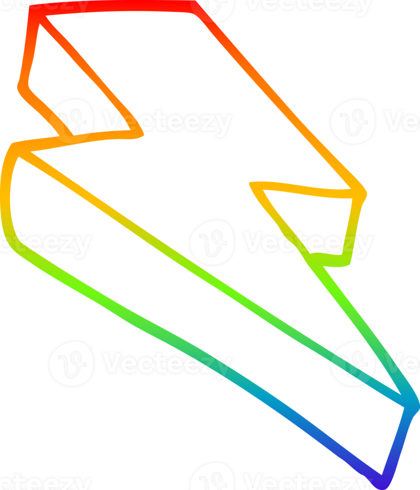 rainbow gradient line drawing of a cartoon thunder bolt png