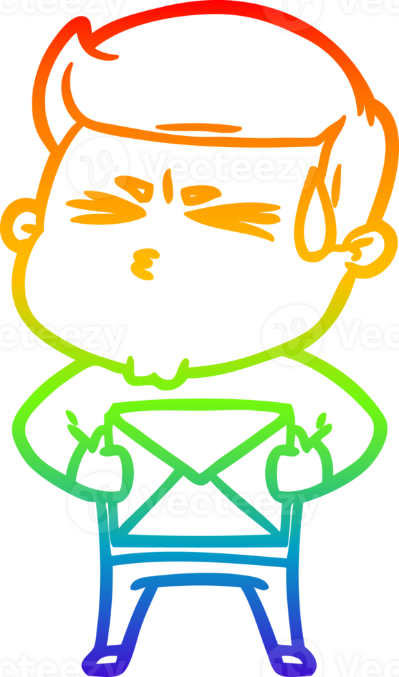 rainbow gradient line drawing of a cartoon man sweating png
