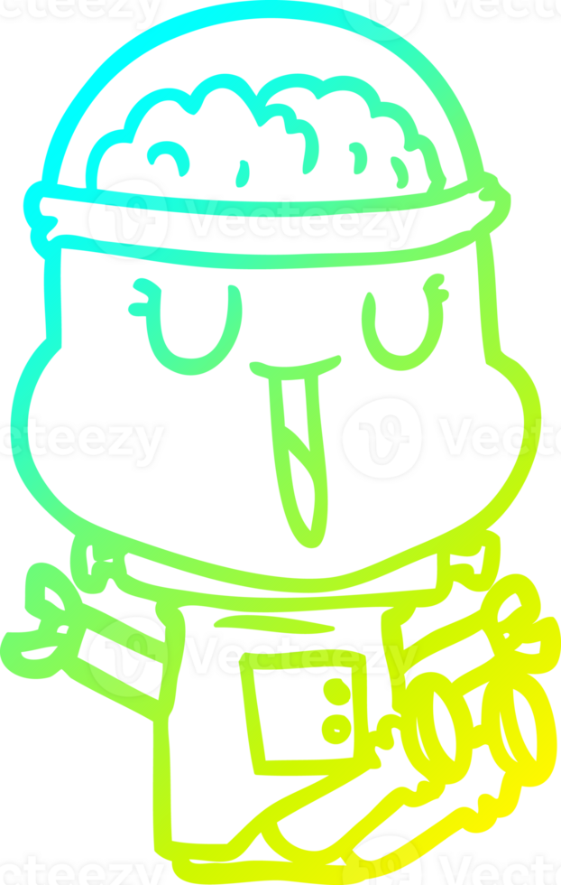 cold gradient line drawing of a happy cartoon robot png