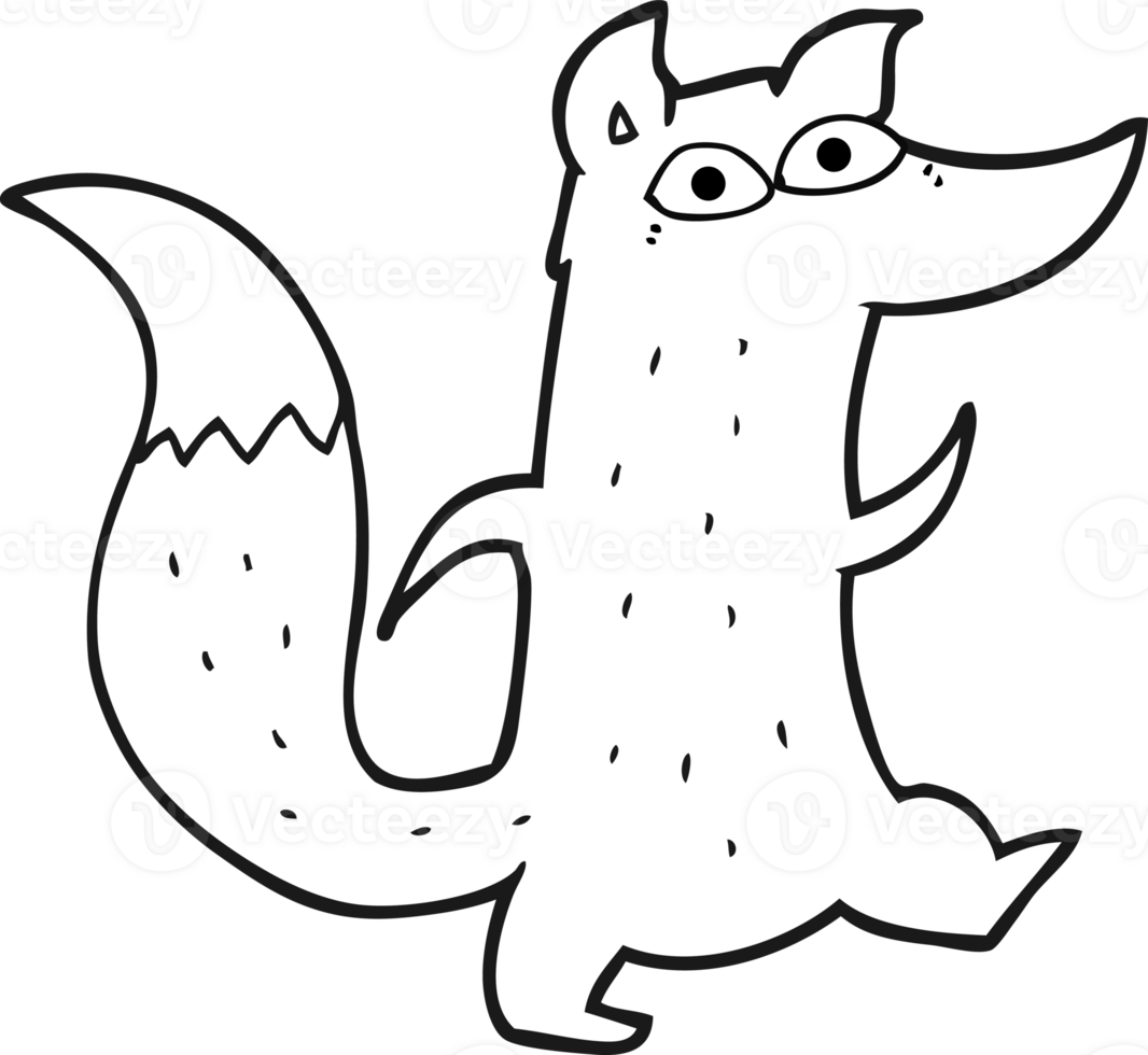 hand drawn black and white cartoon cute wolf png