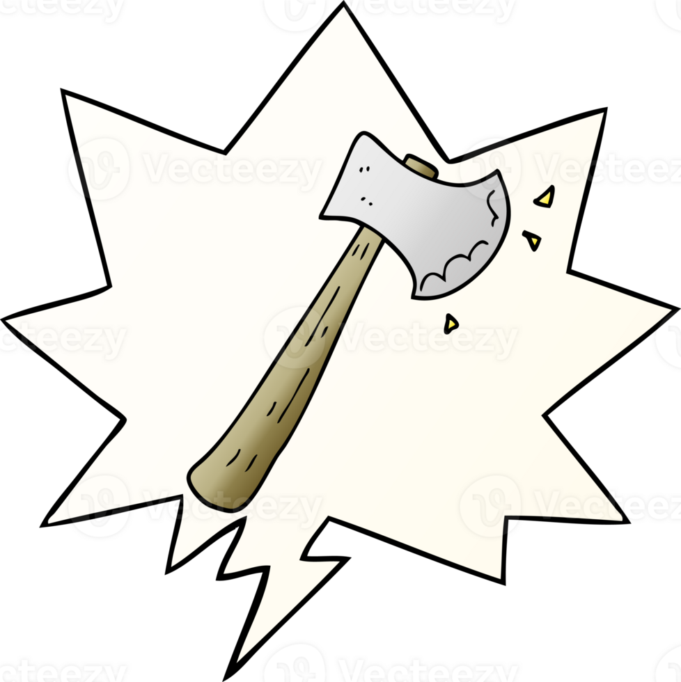 cartoon axe with speech bubble in smooth gradient style png