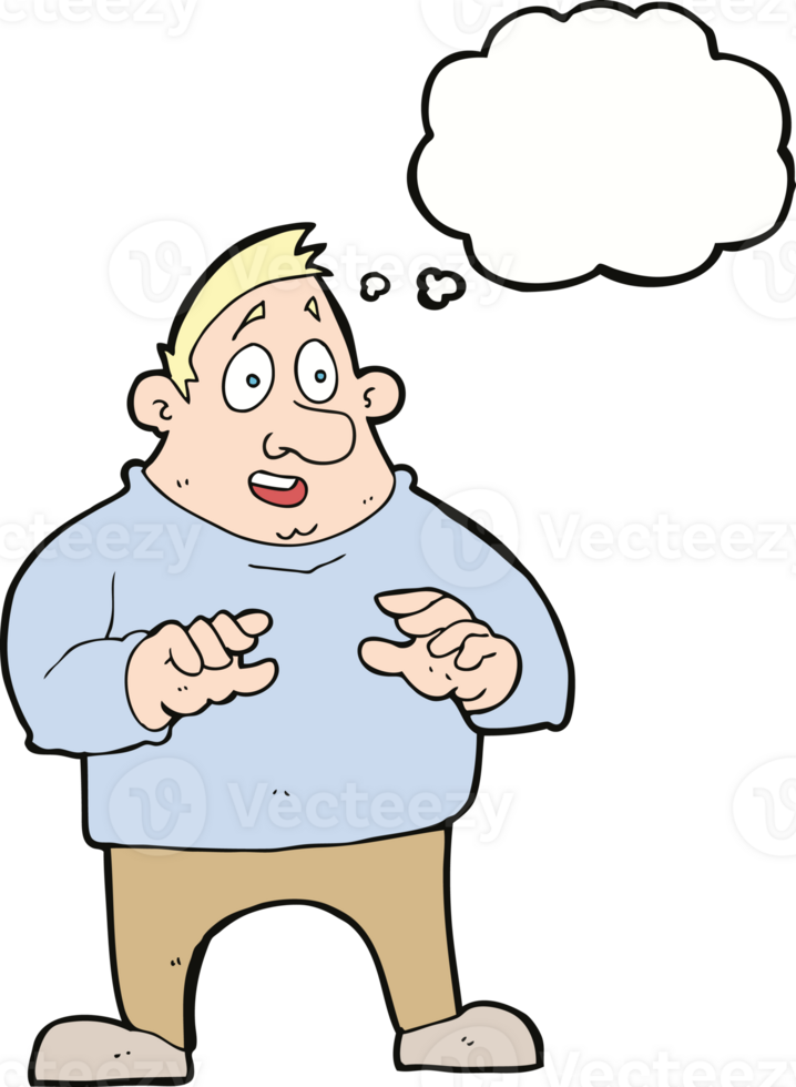 cartoon excited overweight man with thought bubble png