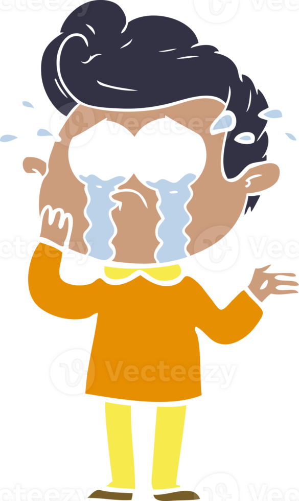 flat color style cartoon worried crying man png