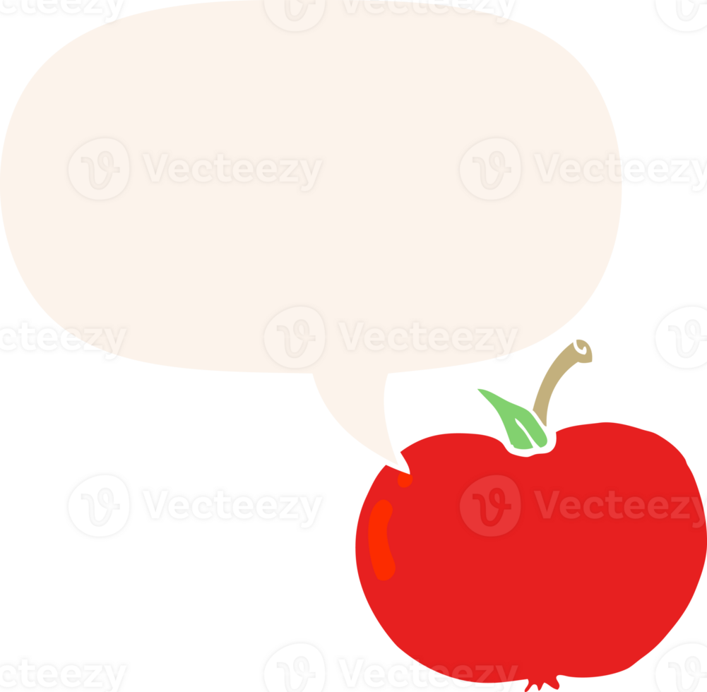 cartoon apple with speech bubble in retro style png