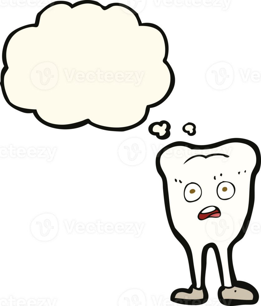 cartoon yellowing  tooth with thought bubble png
