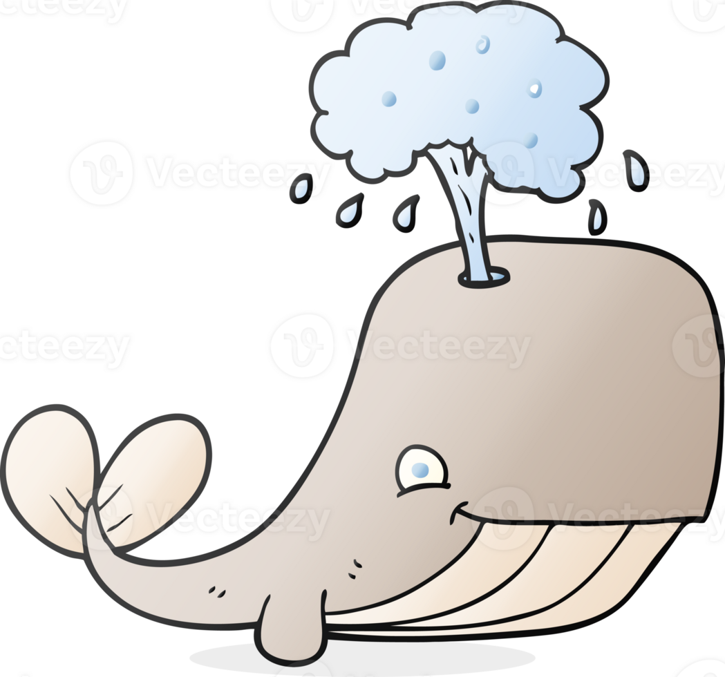 hand drawn cartoon whale spouting water png