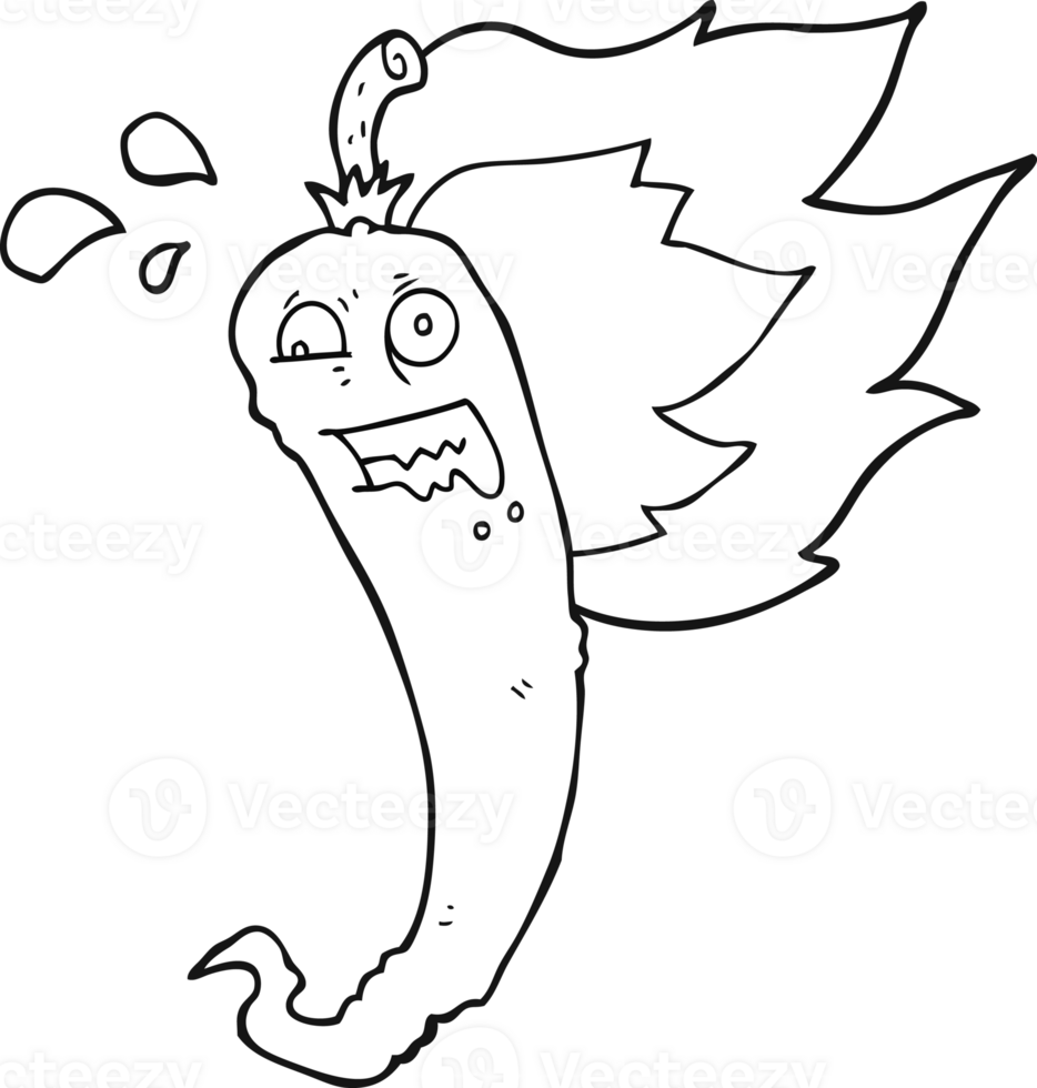 hot chilli pepper  hand drawn black and white cartoon png