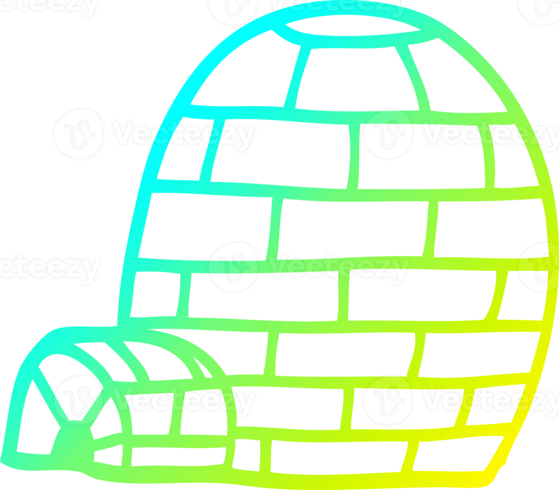 cold gradient line drawing of a cartoon igloo png