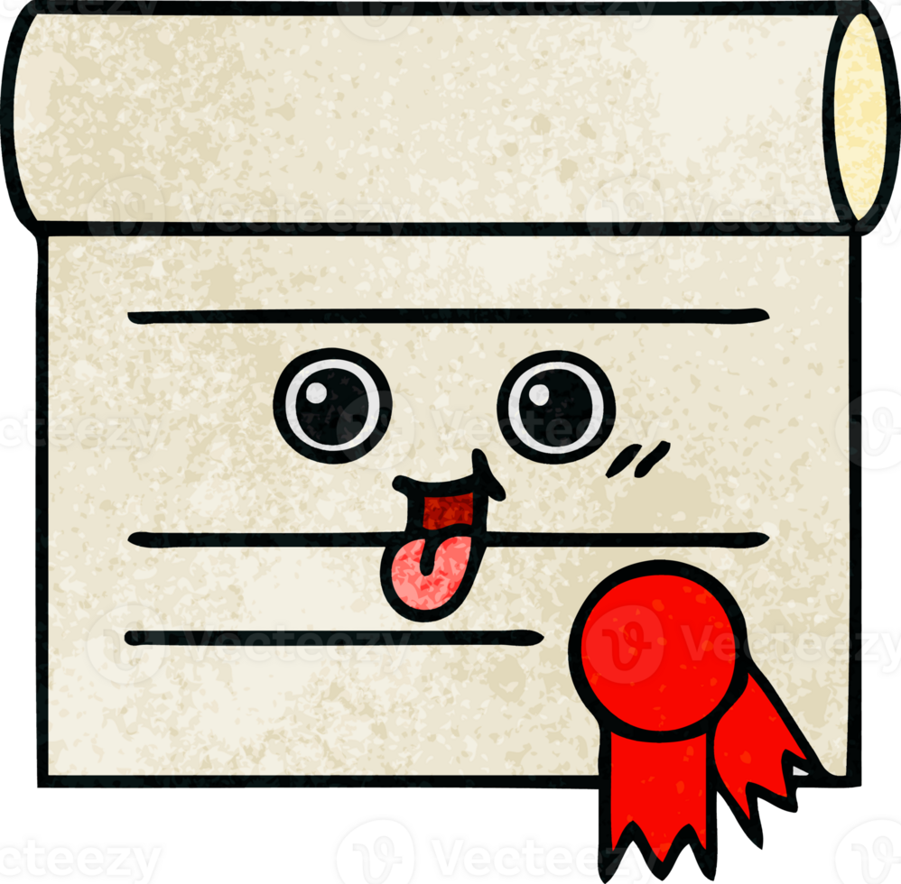 retro grunge texture cartoon of a certificate png