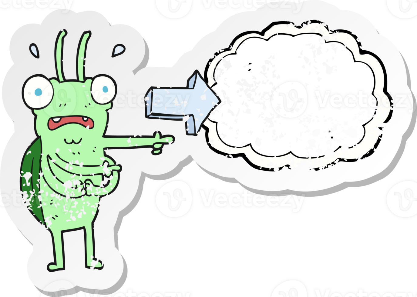 retro distressed sticker of a cartoon bug pointing png