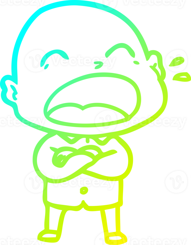 cold gradient line drawing of a cartoon shouting bald man png
