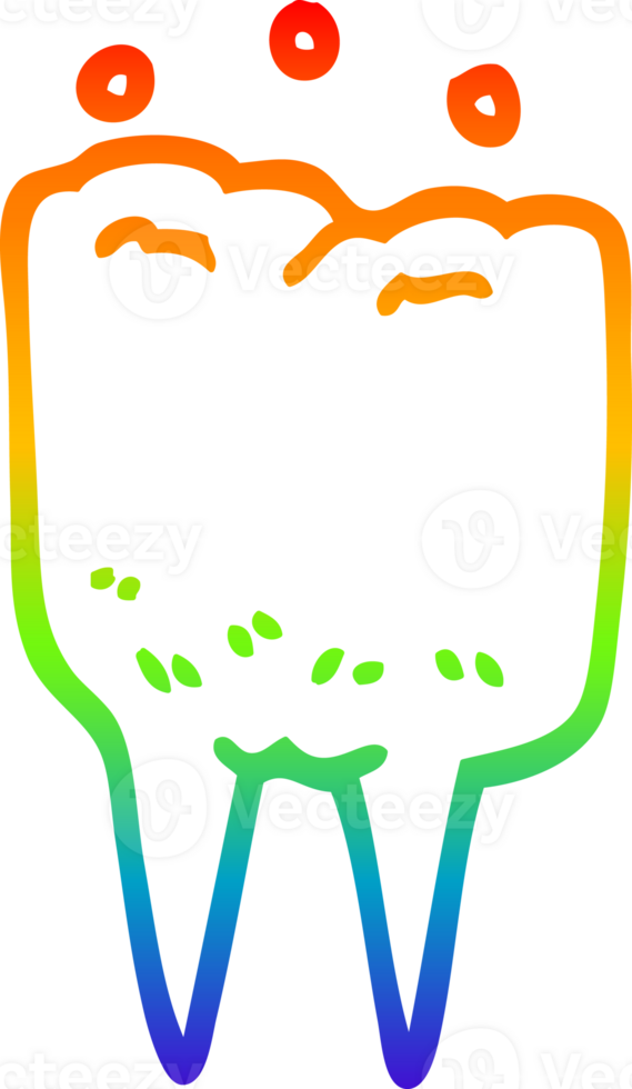rainbow gradient line drawing of a cartoon tooth png