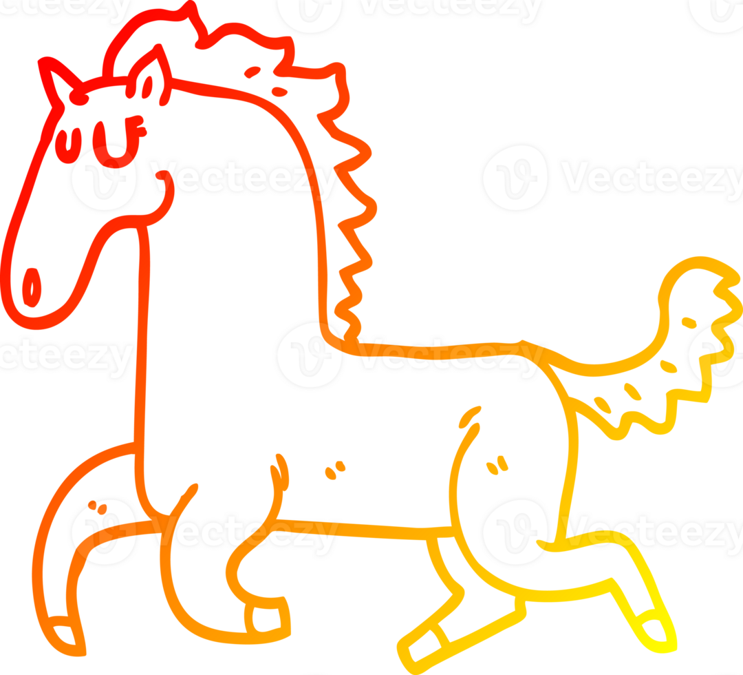 warm gradient line drawing of a cartoon running horse png