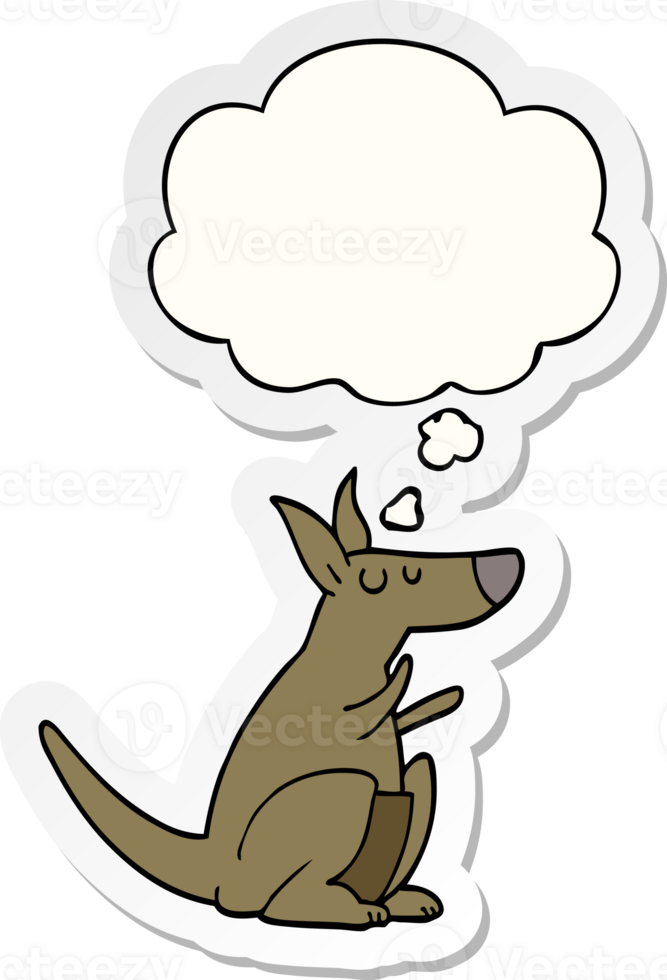 cartoon kangaroo with thought bubble as a printed sticker png