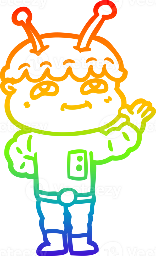 rainbow gradient line drawing of a friendly cartoon spaceman png