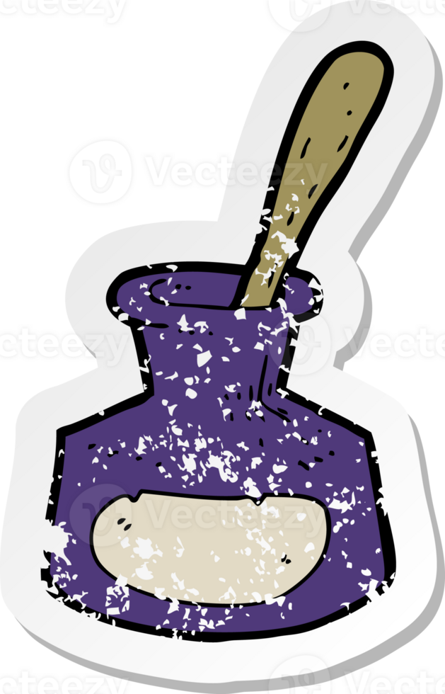 retro distressed sticker of a cartoon ink pot png